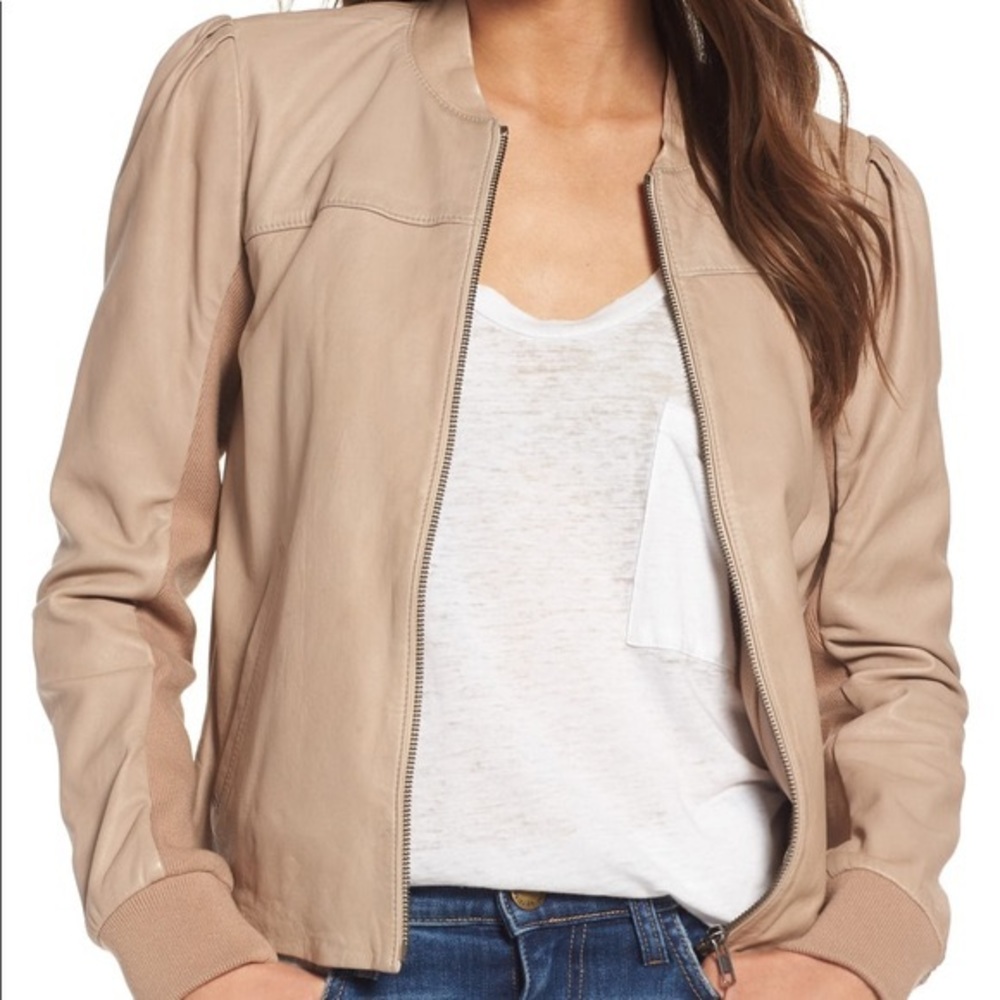 Hinge Blush Nude Tan Leather Jacket Size XXS